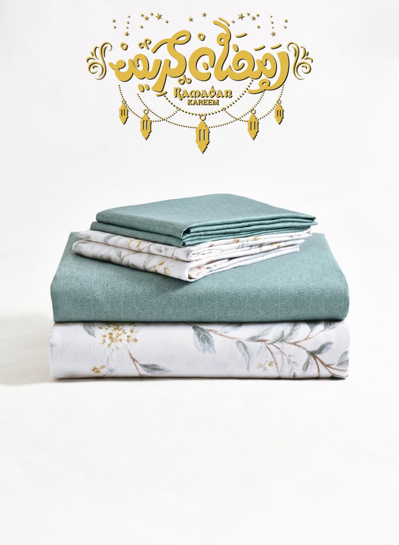 Master Home Textile Cotton Floral Duvet Cover Set, Fits 200 x 200 cm King Size Bed, 200TC Cotton, 6-Piece Set with Zipper Closure and Corner Ties - Image 1